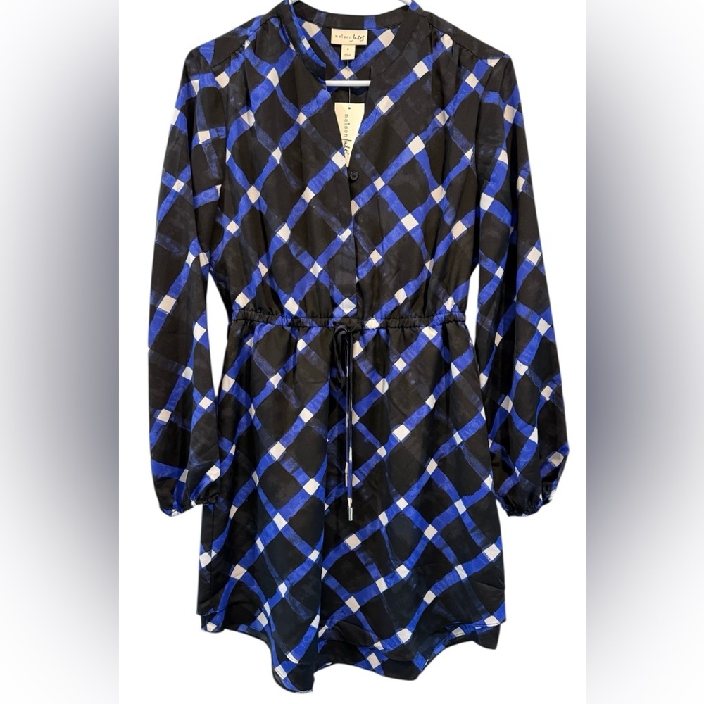 NWT Maison Jules Blue and Black Shirt Dress - Picture 3 of 5